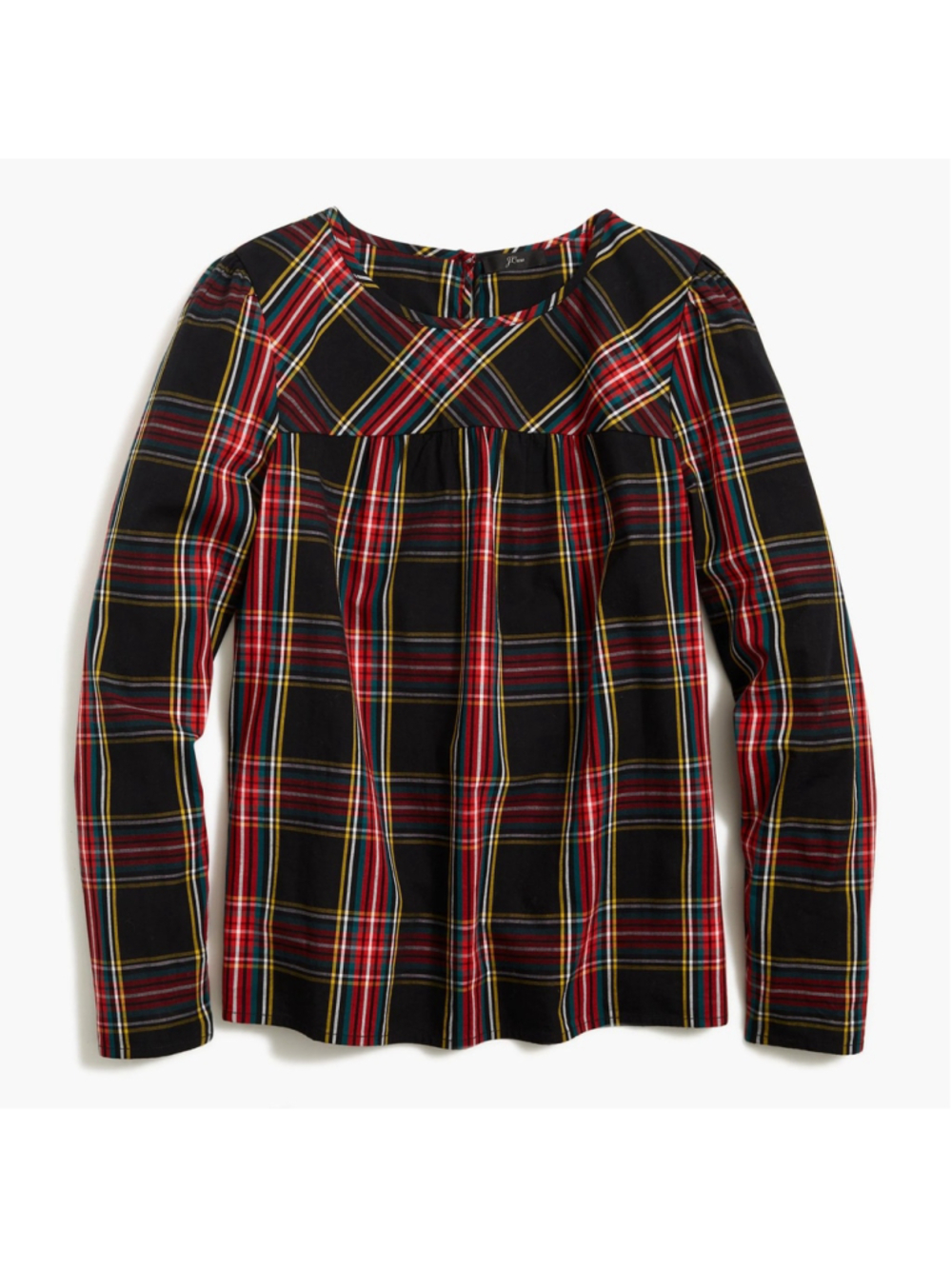 J. Crew Tartan Holiday Plaid Puff-Sleeve Stretch Poplin